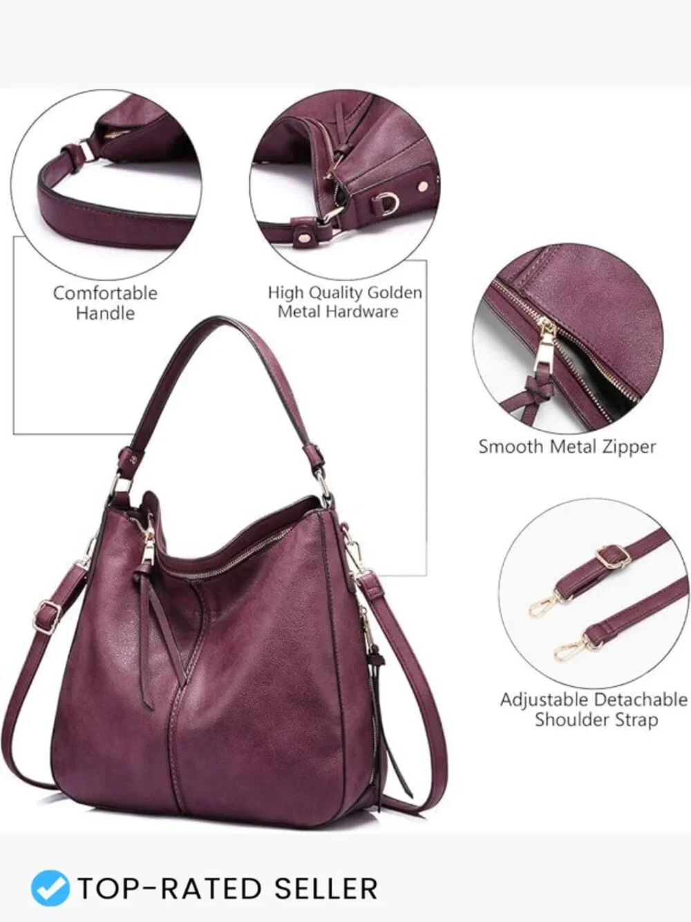 Faux Leather Hobo Crossbody Bag Large Capacity Retro Shoulder Tote Purse